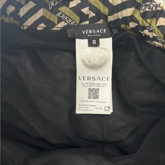 Versace Olive & Black Geometric Print Shorts - Picture 3 of 3